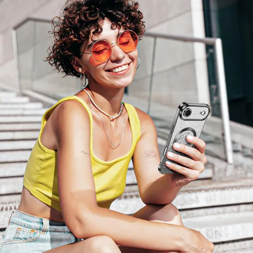 Vista 6 de Hython Funda para iPhone Air con purpurina, compatible con MagSafe Love Heart fundas magnéticas transparentes para teléfono para mujeres y niñas