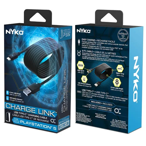 Vista 3 de Nyko Charge Link - 8 ft USB-C Charge Cable compatible with DualSense Controller Plus Other USB-C Compatble Devices - Equipped with LED Charging