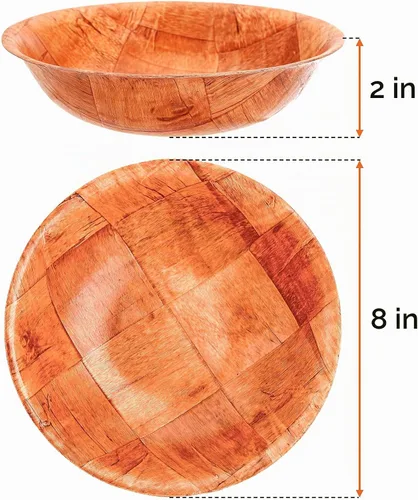 Vista 2 de Elsjoy Paquete de 8 ensaladeras tejidas de madera, cuencos redondos apilables de madera para servir, cuenco rústico para ensalada, frutas, verduras