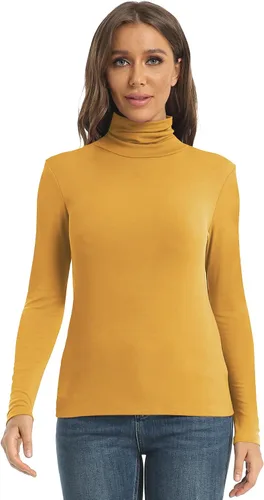 Vista 2 de Camisetas casuales de manga larga con cuello alto para mujer ajustadas ligeras con capa base