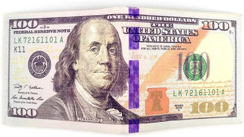 Vista 2 de BG0002698761 Billetera de cuero con estampado de billetes de 100 dólares para hombre 6 bolsillos para tarjetas Multicolor