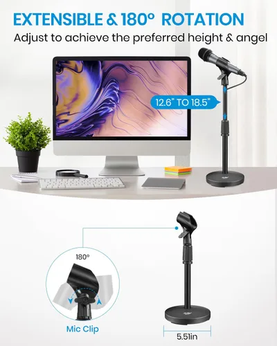 Vista 2 de Soporte de Micrófono de Escritorio, Moukey Soporte de Micrófono de Mesa Ajustable Mejorado con Base de Metal Antideslizante para Blue Yeti Snowball