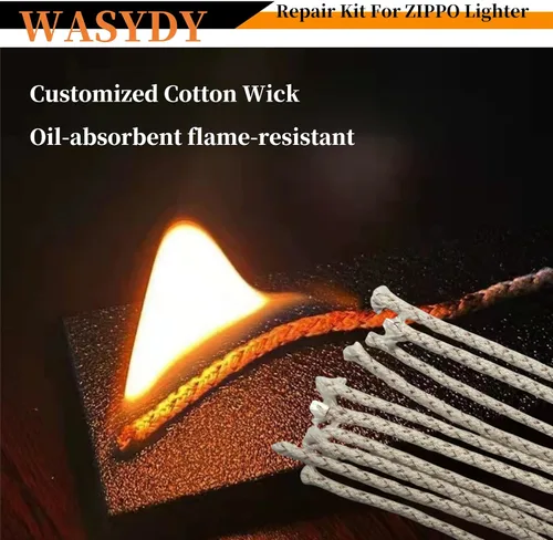 Vista 2 de Kit de reparación de encendedor para Zippo, mecha y algodón, regalo ideal para papá y hombres, pedernal no incluido Full set: copper wick, flint