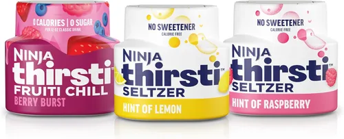 Vista 13 de Ninja Thirsti Gotas de Agua Saborizada, SELTZER Cereza Negra, Agua Espumosa Crujiente y Refrescante, Cero Calorías, Cero Azúcar, Cero Edulcorantes