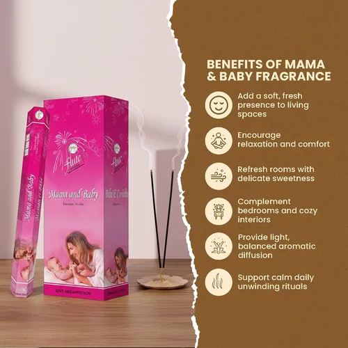 Vista 3 de Flute Mama & Baby - Varitas de incienso floral calmante para mamás y pequeños - 20 varillas/paquete, 6 paquetes/caja (9 pulgadas, 120 varillas) 40