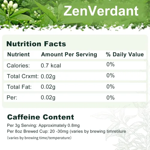 Vista 2 de ZenVerdant Té verde de jazmín de primera calidad, hojas sueltas, baja en cafeína, alto antioxidante, suave, no amargo, listo para preparación