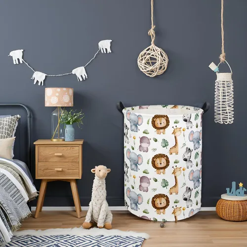 Vista 2 de Cesta de Ropa Sucia para Bebé Canasta para Bebé para Guardería de Niño y Niña Lindo Contenedor Organizador de Almacenamiento de Juguetes para Niños