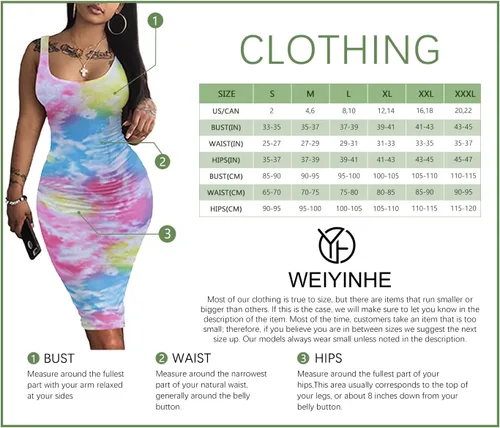 Vista 2 de Weiyinhe - Vestido de verano sexy para mujer, casual, teñido anudado, cuello redondo, sin mangas, para discoteca, playa, prenda básica, por debajo