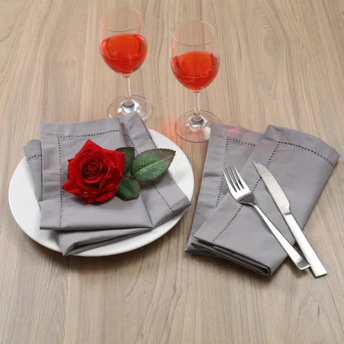 Vista 6 de Lightnpro - Servilletas decorativas de tela con vainica, para bodas, cócteles y fiestas, esquinas ingletadas, lavables a máquina, 12 elegantes Gris