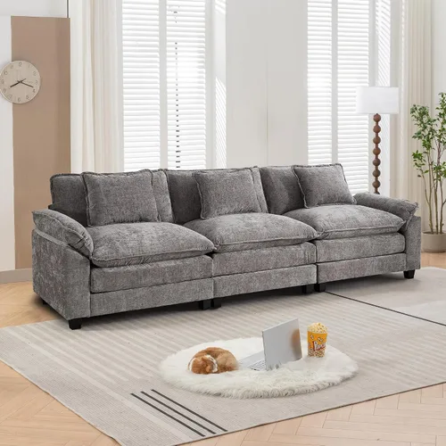 Vista 10 de URRED - Sofá seccional modular tipo nube, cómodo sofá cama de chenilla moderna con asientos profundos y otomán/almohadas para sala de estar