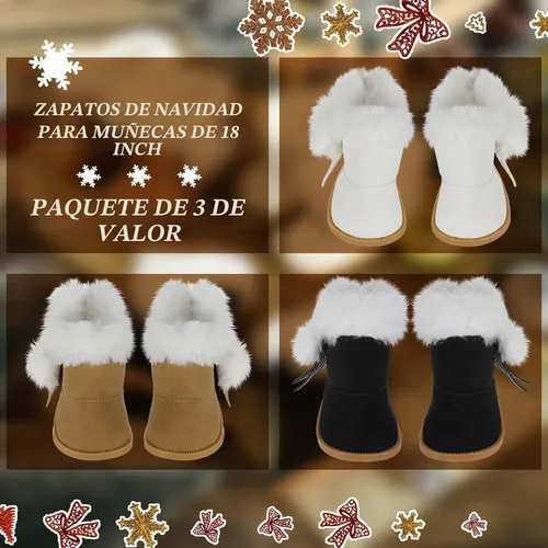 Vista 4 de Bencailor - 3 pares de botas de muñeca de 18 pulgadas, nieve de invierno Negro Blanco Marrón
