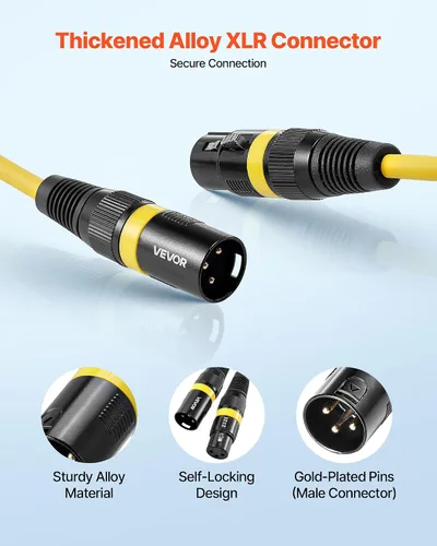 Vista 3 de VEVOR Cable XLR de 3.3 pies, paquete de 10 cables de micrófono DMX equilibrados blindados macho a hembra, cable de altavoz de micrófono XLR de 3