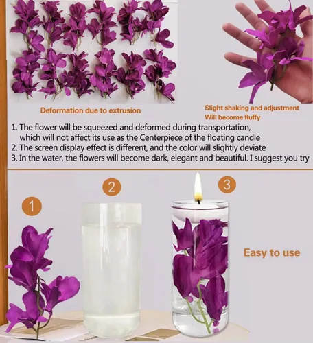 Vista 5 de 12 piezas de orquídeas artificiales moradas para centros de mesa de velas flotantes, rellenos de jarrón de flores artificiales para fiesta de mesa