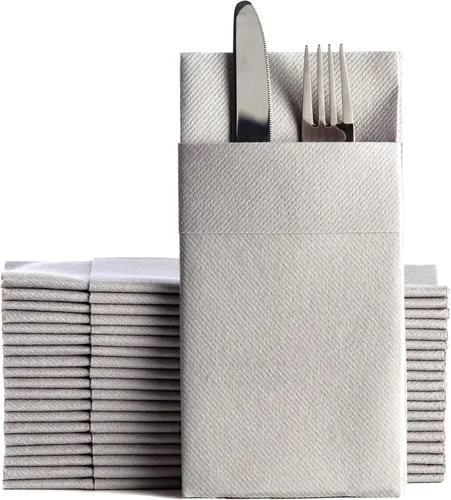 Vista 15 de Servilletas de papel desechables azul bebé con bolsillo incorporado para cubiertos, servilletas de tacto de lino absorbentes para cocina, baño