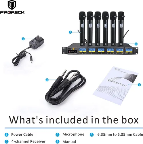 Vista 7 de PRORECK MX66 Sistema de Micrófono Inalámbrico UHF de 6 Canales con 6 Micrófonos de Mano, Máquina de Karaoke