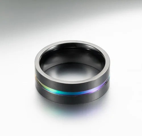 Vista 3 de Anillo de boda INRENG para hombre, 0.315in, titanio arco iris, negro mate, cepillado