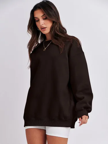 Vista 3 de ANRABESS Sudadera de gran tamaño para mujer, con cuello redondo, estilo Y2K, sudadera con capucha de forro polar, cómoda, camiseta informal, ropa