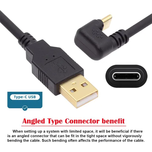 Vista 7 de xiwai USB2.0 Tipo-A a Tipo C USB-C macho a macho Cable de datos de alimentación 480Mbps negro opuesto en forma de U en ángulo trasero