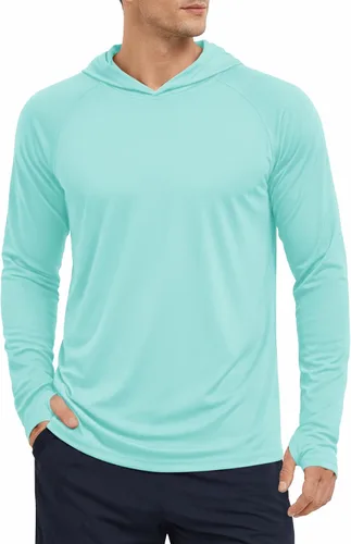 Vista 12 de KEFITEVD Sudadera con capucha de manga larga para hombre con protección solar UPF 50+ SPF de secado rápido Azur