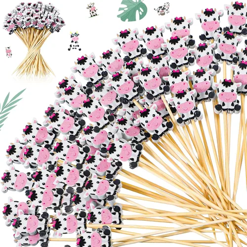 Vista 8 de Tioncy 100 unidades de palillos de cóctel con diseño de oso, palillos de dientes de oso de 4.7 pulgadas para aperitivos, pinchos de bambú
