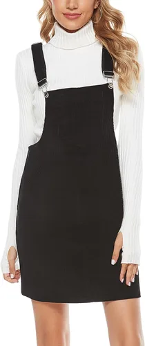 Vista 5 de Yeokou Vestido de pana para mujer, con tirantes acampanados, con bolsillo tipo babero