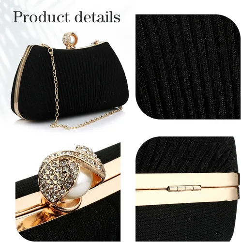 Vista 5 de Bolso de mano para mujer bolsa de noche brillante con asa superior bolso cruzado tejido bolsa de hombro para boda fiesta de graduación