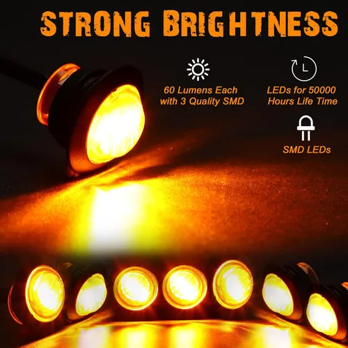 Vista 10 de 100 luces LED redondas de 3/4 pulgadas, 3 luces LED indicadoras laterales delanteras y traseras, luces direccionales IP68 impermeables para camión