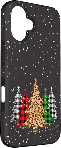 Vista 3 de Funda con diseño de árboles de Navidad con estampado de leopardo y cuadros para iPhone 16
