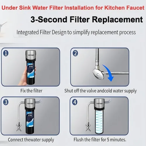 Vista 7 de Vortopt Q7 - Sistema de filtro de agua para debajo del fregadero, reduce el cloro, el plomo, el mal sabor y el olor, filtro de agua para debajo