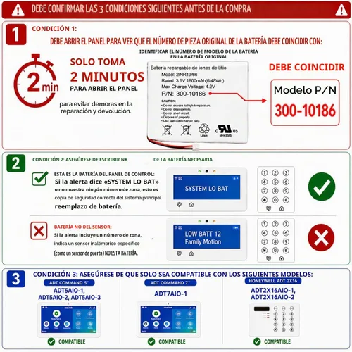 Vista 2 de Batería de repuesto para Panel de Seguridad Inteligente ADT Command ADT5AIO-1 ADT5AIO-2 ADT5AIO-3 ADT7AIO-1, Teclado de Seguridad para Hogar