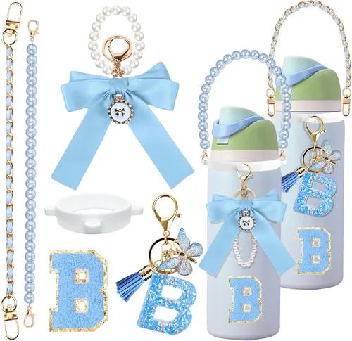 Vista 59 de 6 piezas de accesorios con letras para botella de agua Owala 24 oz 32 oz 40 oz, con lindos dijes iniciales y correa para el asa, compatible