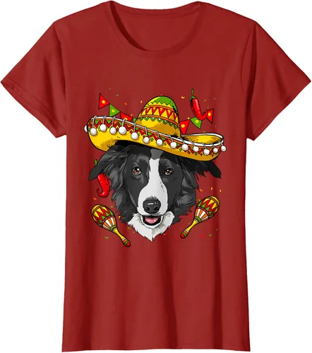 Vista 25 de Cinco de Mayo Border Collie Hombres Mujeres Niños Sombrero Camiseta Negro