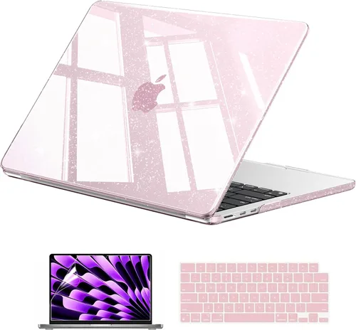 Vista 10 de EooCoo Funda brillante para MacBook Air de 13 pulgadas M5/M4/M3/M2 2026 Purpurina transparente.