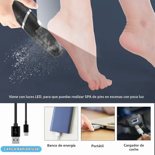 Vista 7 de Removedor eléctrico profesional de callos de pies, kit de herramientas de pedicura electrónico recargable, resistente al agua con 4 cabezales