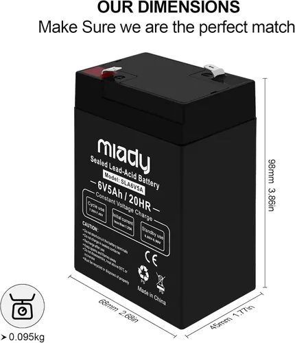 Vista 2 de Miady Batería de plomo ácido sellada recargable de 6V 5Ah (paquete de 2)
