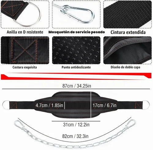 Vista 2 de Cinturón de inmersión de fitness con cadena para levantamiento de pesas, cinturón de dominadas, cinturón de inmersión, accesorio de cuero