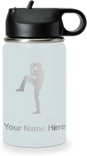 Vista 66 de LaserGram Botella de agua personalizada, jarra de béisbol, acero inoxidable de doble pared aislada al vacío con popote superior, regalo grabado Negro