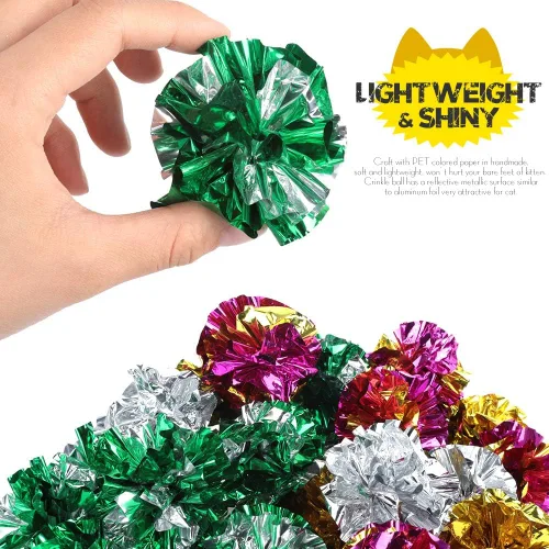 Vista 3 de Paquete de 25 bolas arrugadas para gatos, bolas arrugadas originales de Mylar (color al azar)