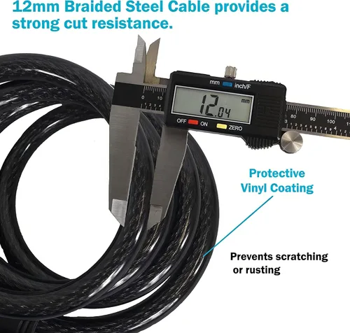 Vista 3 de Lumintrail Combinación de cable de bloqueo de bicicleta para accesorios de bicicleta, cerraduras de bicicleta de 4 pies, resistentes, antirrobo