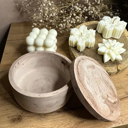 Vista 5 de 2 piezas Caja de almacenamiento grande con tapas, moldes de olla de silicona creativos para velas, moldes redondos de hormigón con tapa