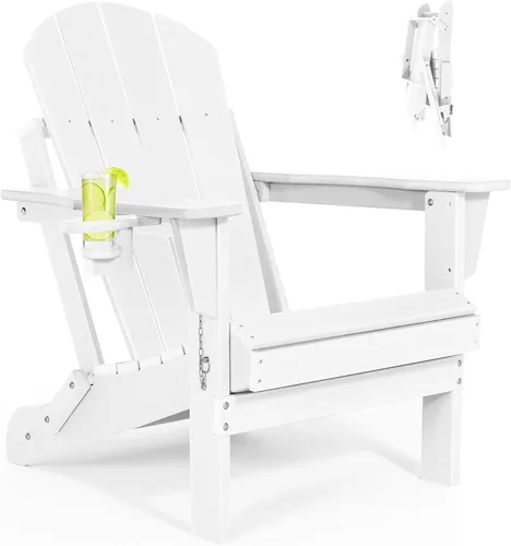 Vista 9 de Sillas Adirondack plegables – Silla Adirondack de plástico con soporte para tazas, sillas para exteriores resistentes a la intemperie