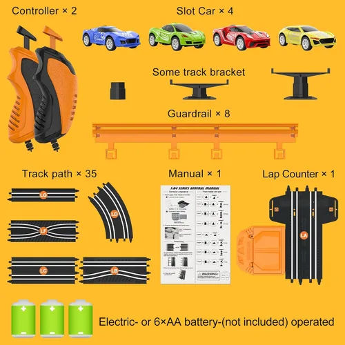 Vista 5 de Juegos de pista de carreras de coches de ranura para niños, pista de carreras de coche con batería o eléctrico con 4 coches de ranura de alta