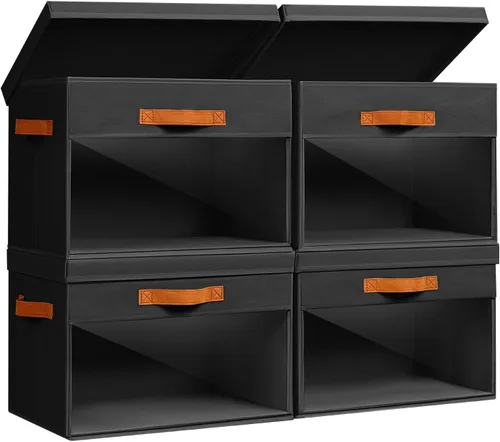 Vista 24 de Homsorout Cajas Grandes de Almacenamiento con Tapas - Paquete de 3 Organizadores Plegables Decorativos con Ventanas Transparentes y Asas
