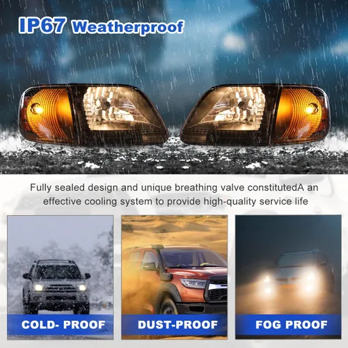 Vista 6 de ROXX Conjunto de faros delanteros con luces de esquina para Ford F150 1997-2003 y Ford Expedition 1997-2002/Para Ford F250 Light Duty 1997-1999, par