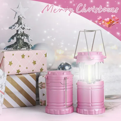 Vista 8 de Paquete de 2 mini linternas LED rosas para acampar, luces portátiles para acampar, lámparas con mango al aire libre, luces de emergencia esenciales