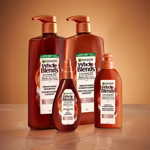 Vista 5 de Garnier Champú y Acondicionador para el Cuidado del Cabello Whole Blendes Suavizante con extracto de aceite de coco y mantequilla de cacao , Aceite