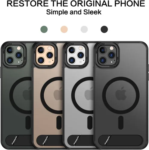 Vista 6 de GUAGUA Funda para iPhone 11 Pro Max con soporte, fundas magnéticas con soporte invisible plegable translúcido mate trasero delgado protector a