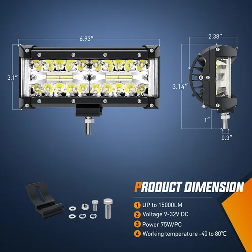 Vista 2 de Nilight - Barra de luz lateral de 17,78 cm, triple fila, haz puntual y disperso, luz de trabajo todoterreno para camiones, SUV, ATV, UTV