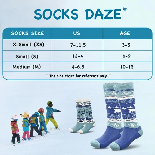 Vista 6 de Socks Daze Paquete de 2 calcetines de esquí de mezcla de lana merina para niños, hasta la rodilla, cálidos, para invierno, snowboard, patinaje
