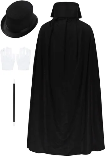 Vista 2 de Moily Disfraz de mago para niños y niñas, capa de longitud completa con sombrero varita blanca para Halloween